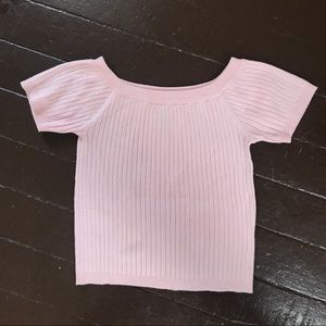 Light pink off shoulder knit top